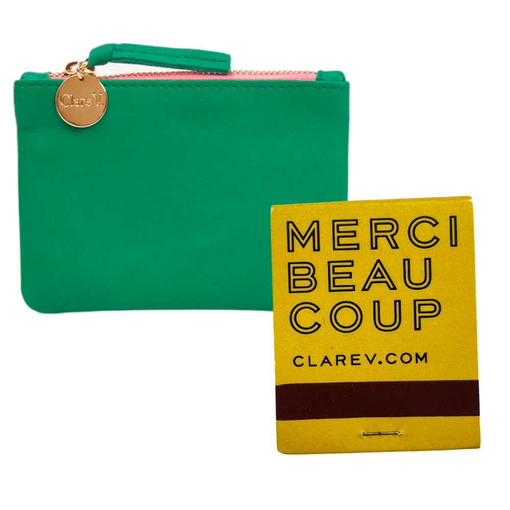 NEW CLARE V. Coin Clutch + CV Matches
Emerald Green Pink Italian Nappa Gold